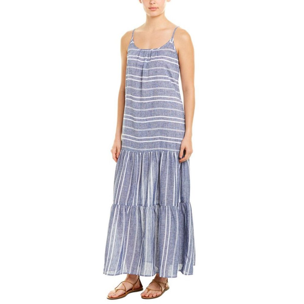 Striped Blue Maxi Sundress with Spaghetti Straps
